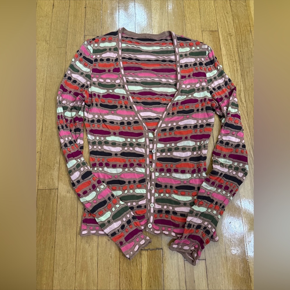 Missoni lightweight cardigan cranberry pink tan tangerine brown lime Sz medium